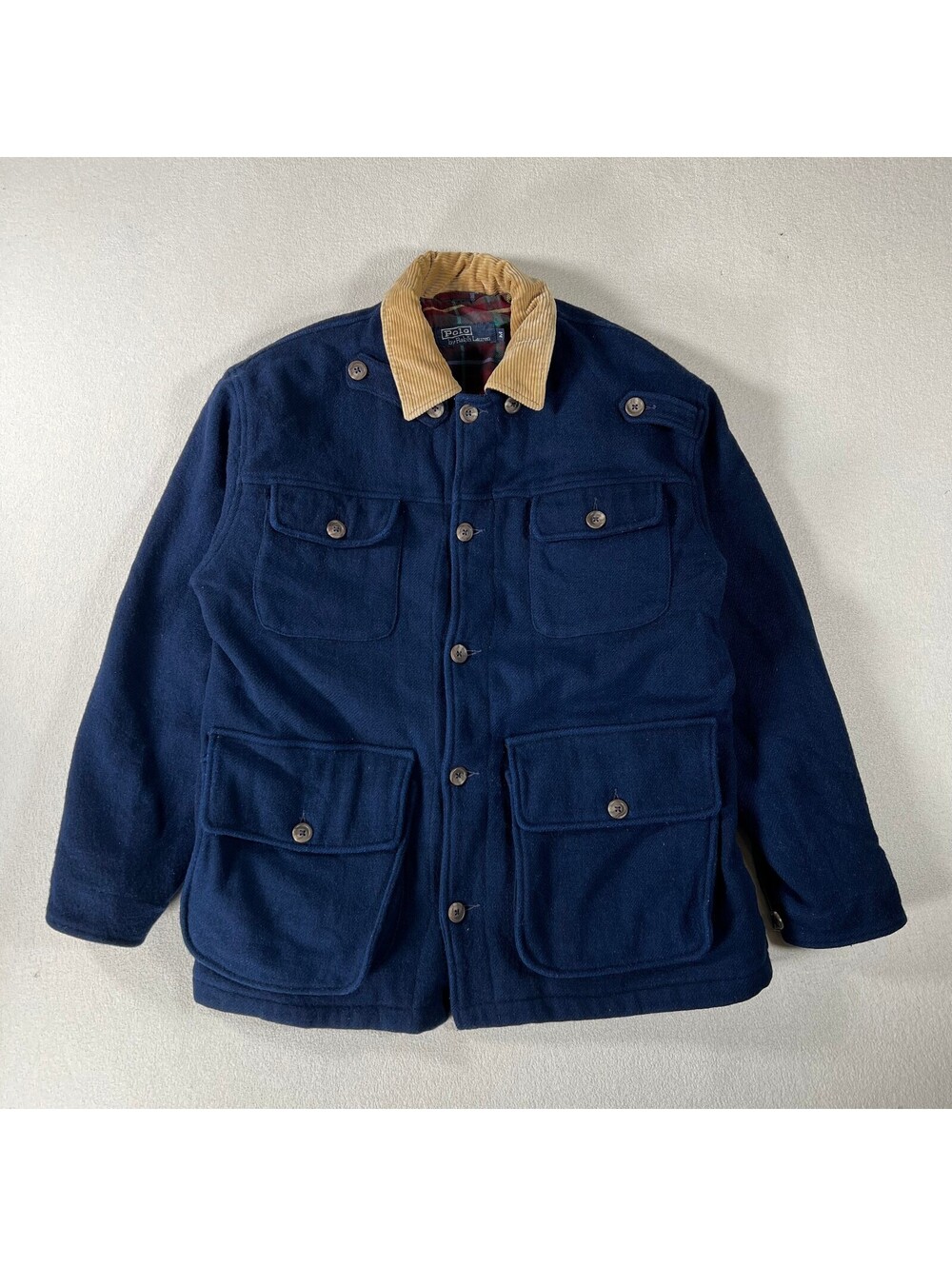 Vintage 90s Ralph Lauren Navy Blue Wool Jacket with Corduroy Collar Size M